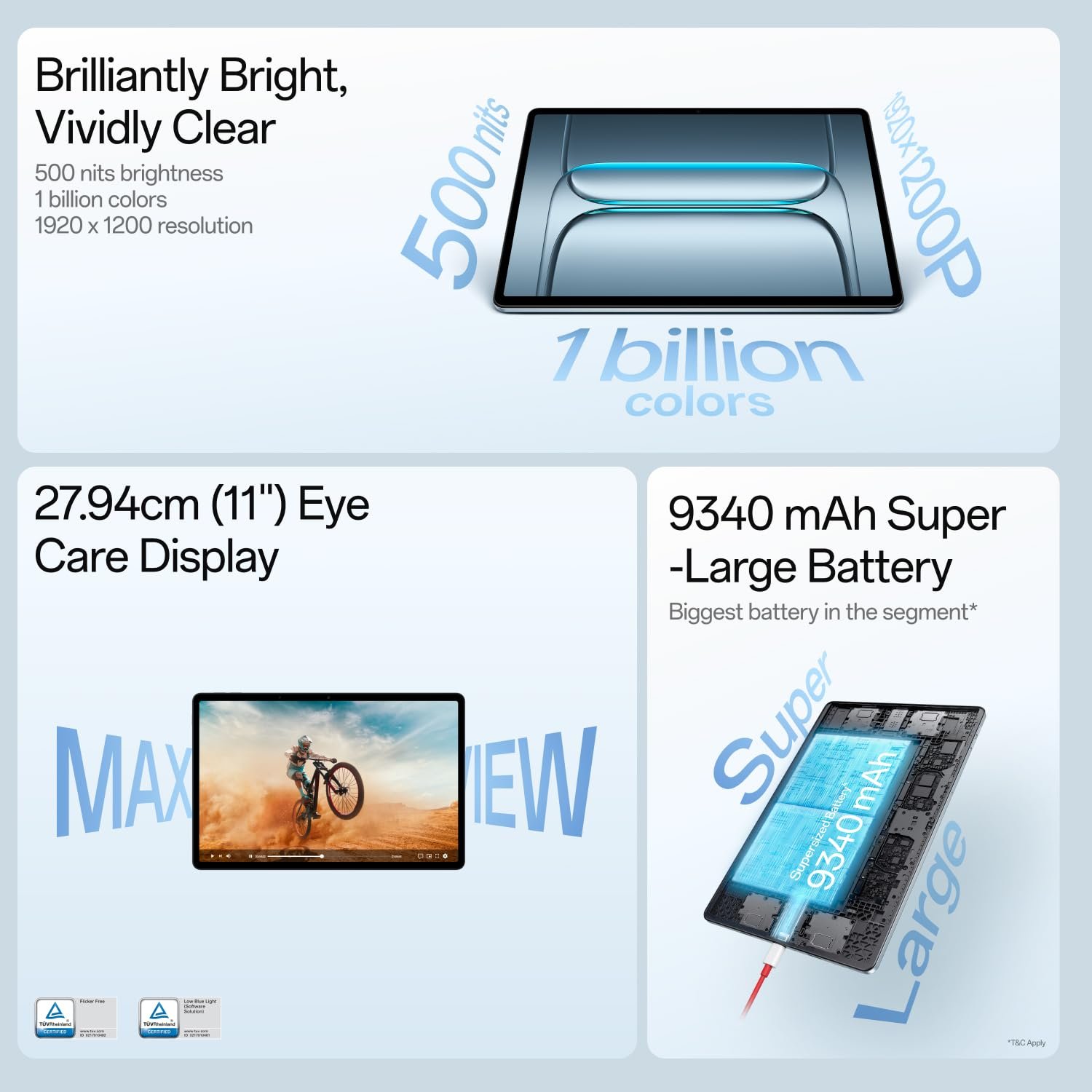 OnePlus Pad Lite with Biggest Battery in Segment 9340 mAh, 11"(27.94 cm) Display with 500 nits Brightness & 11 Hrs of Video Playback, 6GB RAM 128GB Storage, WiFi, Aero Blue - Image 3
